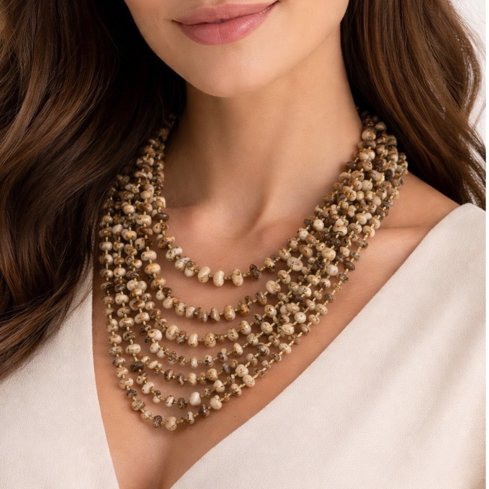 Unbranded Jasper Bead Multi-Strand Necklace Womens‎ OS Brown Good Boho Statement